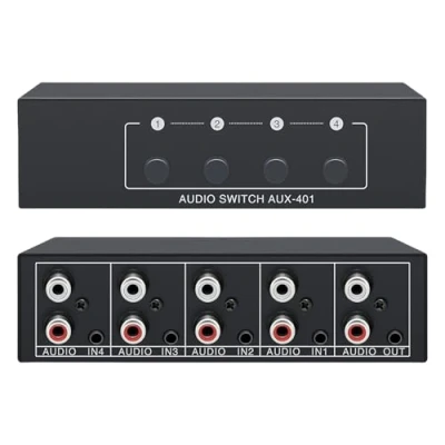 Afbeelding van Sporgo RCA / 3,5 mm poort 4 In 1 Out Switch: AUX Audio Switcher L/R Switch (1) 1(4) Out, Schakelaar Selectiebox Analoge Passieve Stereo Selector voor Hoofdtelefoons