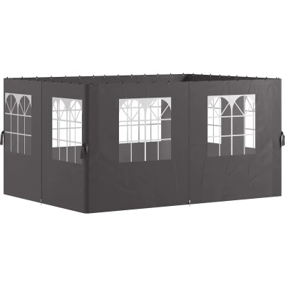 Afbeelding van Outsunny Seitenwand 4er Set für 3 x 4 m Pavillon Seitenteile mit 8 Fenster Klettverschluss 352x205 cm Wasserdicht stabil winterfest Seitenteil Seitenwände Partyzelt Gartenpavillon Dunkelgrau