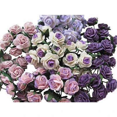 Afbeelding van RATREE SHOP 100 stuks Mini Rose Gemengde Paarse Kleur Moerbei Papier Bloemen 18 mm Scrapbooking Bruiloft DIY Craft Supplies Kaart.