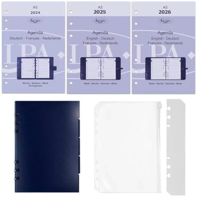 Afbeelding van Kalpa 2024 2025 2026 A5 6 Ring Agenda Planer Einlagen Wöchentlich Komplettset Deutsch Französisch und zusätzliche Tabsheets, Zippocket Adressenset