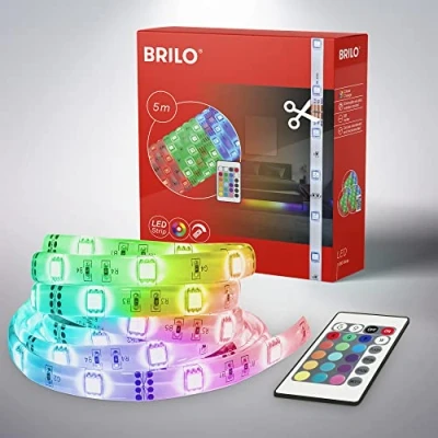 Afbeelding van Briloner Leuchten LED strip 5 m inclusief afstandsbediening, zelfklevend, 150 x RGB LED&#039;s, dimbaar, 24 W, lengte: