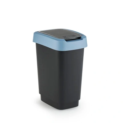 Afbeelding van Rotho Twist Swing Afvalbak 10L met klapdeksel Recycling afvalverzamelaar BPA vrij Zwart/Donkerblauw