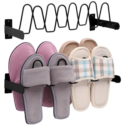 Afbeelding van belle vous 2 pack Black Metal 8 pairs Sandals holder,Wall Mounted Shoe Rack