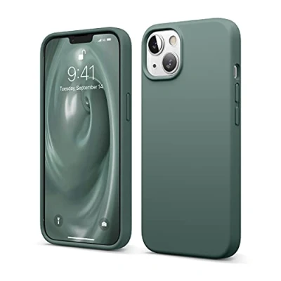 Afbeelding van elago Liquid Silicone Case Compatibel met iPhone 13 Hoesje (6.1&quot;), Complete Full Body Beschermhoes Schokbestendig, Anti Kras Zachte Microfiber Voering (Middernachtgroen)