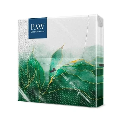 Afbeelding van PAW Papieren Servetten 3 laags (33 x 33 cm) I 20 Stuks Gedrukt met Inkt op Waterbasis Bruiloft Decoratie Ideaal voor Bruiloften, Huwelijken, Communies Kleur: Green dream