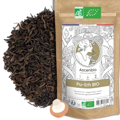 Afbeelding van Ascenbio Zwarte thee PuErh bio 180 g los bereid en verpakt in Frankrijk biologisch afbreekbare verpakking