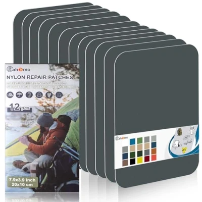 Afbeelding van Cahomo Nylon reparatiepatches, 12 stuks, 20 x 10 cm, zelfklevend, waterdichte nylon, voor jassen, tenten, bovenkleding, donkergrijs