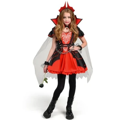 Afbeelding van Spooktacular Creations Vampierkostuum, Red Dark Vampierjurk voor meisjes, Halloween, dressup, rollenspel en kostuumfeesten, M (8 10 jaar)