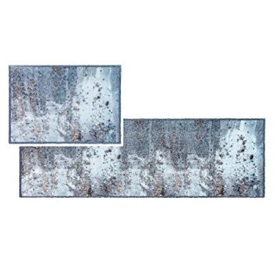 Afbeelding van Fluffy schoonloopmat zacht Pure &amp; Soft Beton lichtblauw set van 2 50x70 50x150 cm Uitwasbaar keukentapijt voor binnen Deurmat slijtvast