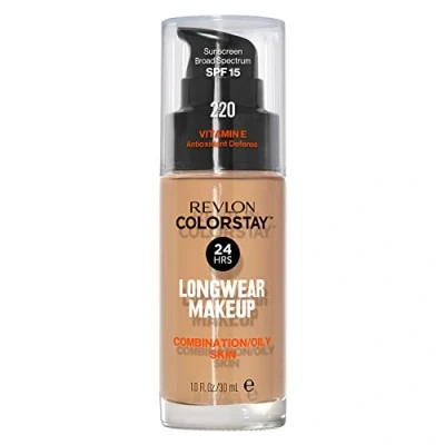 Afbeelding van Revlon ColorStay vloeibare foundation voor de gecombineerde tot vette huid, SPF 15, Gemiddelde volledige dekking, Langhoudend, Matte finish, Natural Beige (220), 30 ml