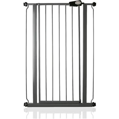 Afbeelding van Safetots Extra Hoog Smal Metalen Veiligheidshek Drukbevestiging, 68.5cm 75cm, Lei Grijs, Hoogte van 104cm, Traphek, Babyhekje, Eenvoudige Installatie
