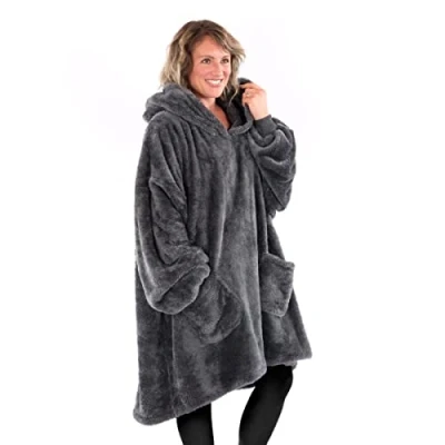 Afbeelding van Snug Rug fleece deken plaid Premium Oversized Hoodie Blanket met mouwen en Capuchon Heren Dames Unisex Sherpa Extra Soft Grijs
