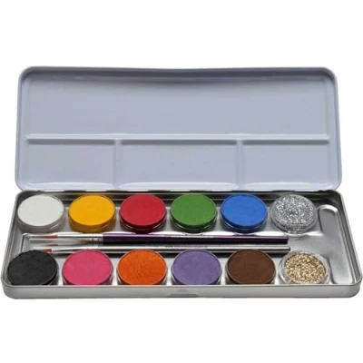 Afbeelding van Eulenspiegel schminkpalet van metaal, 2 glitters, kwasten, 10 kleuren