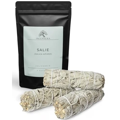 Afbeelding van witte salieroken, 3 stuks rookbundel, sage smudge stick, salie gedroogd, om te roken