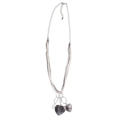 Afbeelding van Behave Lange witte ketting met hartvormige hangers