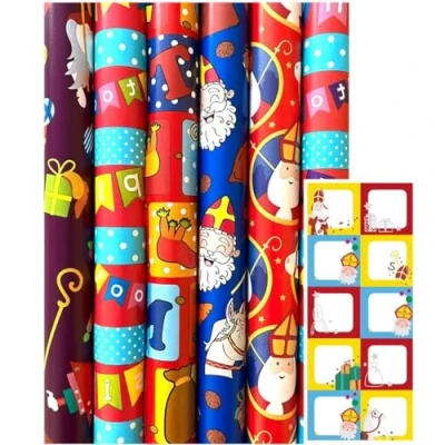 Afbeelding van Sinterklaaspapier Inpakpapier Cadeaupapier Assortiment 300 x 70 cm 5 rollen