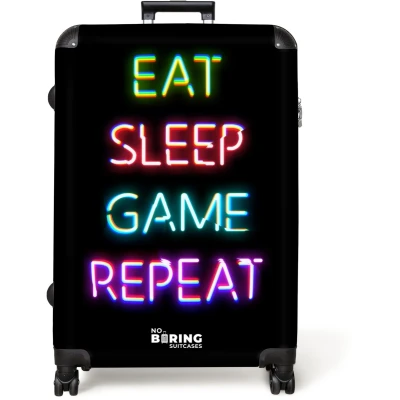 Afbeelding van NoBoringSuitcases.com® Koffer groot Reiskoffer lichtgewicht Gaming Neon Quote Rolkoffer met 4 wielen Grote trolley XL 98 liter bagage