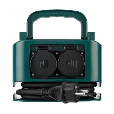 Afbeelding van REV Stroomverdeler buiten waterdicht, verlengsnoer buiten, buitenstopcontact IP44, 2m, max. 3500W, groen