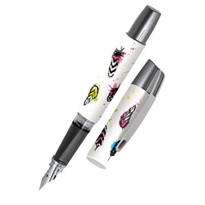 Afbeelding van ONLINE Vulpen Campus Coloured Feather Inktvulpen voor rechtshandigen, ergonomisch handvat, Iridiumveer M, standaard inktpatronen, incl. Combi cartridge blauw