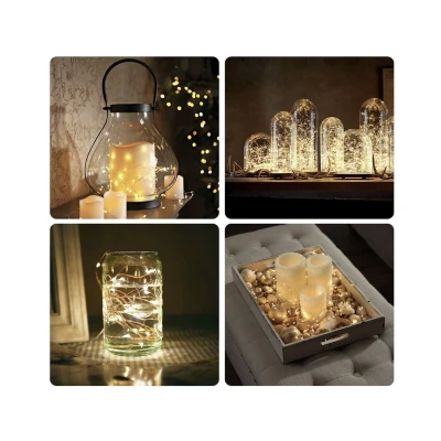 Afbeelding van BXROIU 2 x 50 stuks Micro LED Fairy Lights AA batterij aangedreven en programma&#039;s op zilverdraad voor feest, tuin, Kerstmis, Halloween, bruiloft, verlichting decoratie (5 metre/16,4 ft, warmwit)