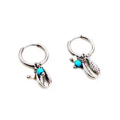 Afbeelding van Dottilove RVS Ø13mm Oorbellen Dames Oorringen met Schelp Hanger Plated