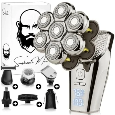 Afbeelding van 6 in 1 Scheerapparaat Mannen Trimmer Tondeuse Sansbeauté® SkullSharp PRO MAX Electric Face &amp; Head Shaver Skull Hoofd Kaal Scheren Nat Droog Elektrisch
