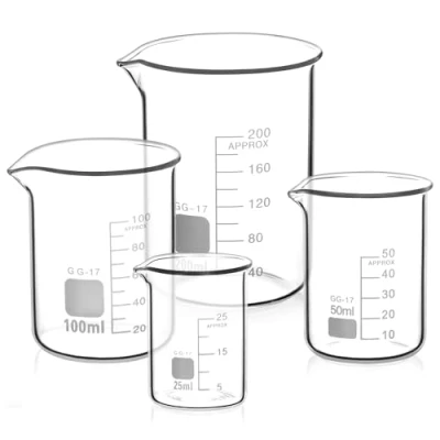 Afbeelding van QWORK® glazen beker 25ml 50ml 100ml 200ml, set van 4 maatbekers met maatverdeling voor laboratoriumkeuken