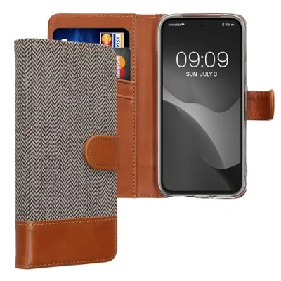 Afbeelding van kwmobile telefoonhoesje compatibel met Google Pixel 8a Hoesje pasjeshouder in lichtgrijs/bruin Case portemonnee