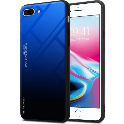 Afbeelding van Cadorabo Hoesje geschikt voor Apple iPhone 7 PLUS / 7S 8 in BLAUW ZWART Tweekleurige beschermhoes