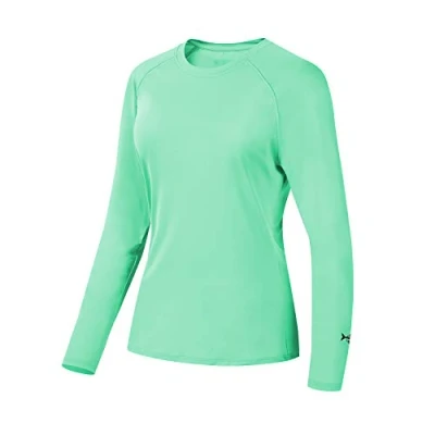 Afbeelding van Bassdash Rash Guard UPF 50+ UV zonbescherming T shirt voor dames, lange mouwen, vissen, wandelen, performance shirts, munt, M