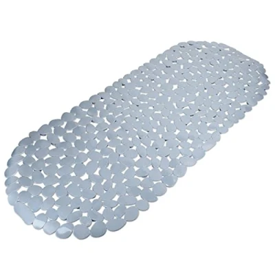Afbeelding van Navaris badkuipmat anti slip grijs lange douchemat 99 x 39 cm steenmotief geurloze badmat PVC antislip met zuignappen