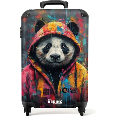Afbeelding van NoBoringSuitcases.com® Handbagage koffer lichtgewicht Reiskoffer trolley Panda met kleurrijke jas en verfspetters Rolkoffer wieltjes Past binnen 55x40x20 55x35x25