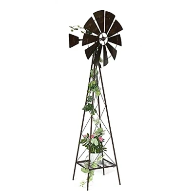 Afbeelding van DanDiBo Windrad 96019 Windmolen, metaal, 170 cm, kogelgelagerd, bruin, windspel, tuinsteker, weerbestendig, tuindecoratie, grondstekker