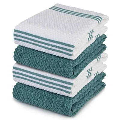 Afbeelding van Sticky Toffee 100% Katoenen Badstof Theedoeken, 4 Set Keukenhanddoeken 40,6 x 71 cm (16 28 inch) Blauw/Aqua Zacht Absorberend Restaurant Bar Glazen Keukendoeken