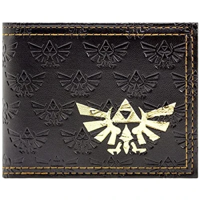 Afbeelding van Legend of Zelda Reliëf Gouden Triforce Artefact Portemonnee/Beurs Bi Fold Muntenvakje &amp; Kaarthouder, Zwart