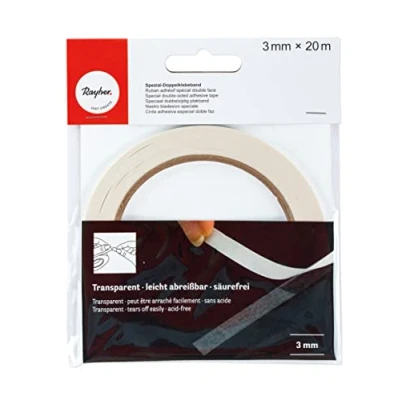 Afbeelding van Rayher Hobby 30069000 Dubbelzijdige Montagetape, 3 mm Breed, 20 m Rol, Zeer Transparant, Zuurvrij, Transparant