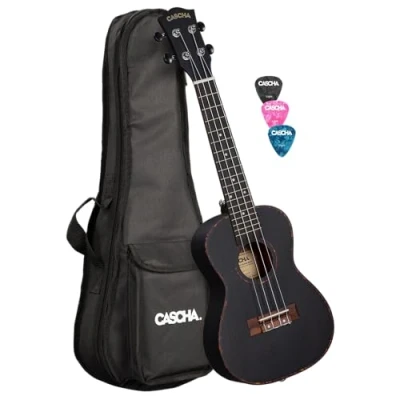 Afbeelding van Cascha HH 2300L concert ukelele linkshandig zwart mahonie + tas
