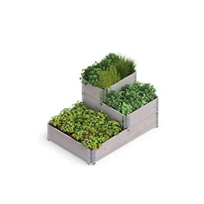 Afbeelding van Upyard Stepped Bed modern verhoogd bloembed van pallets modulair, meertraps natuurlijk hout voor tuin en terras, 120 x 80 58,5, grijs