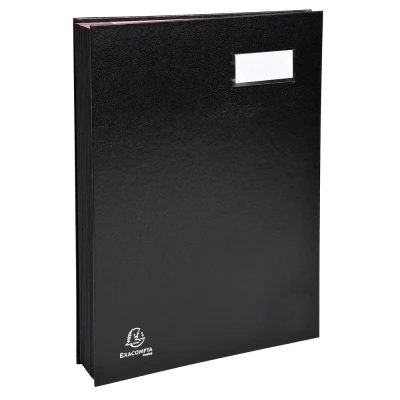 Afbeelding van Exacompta Ref. 24241E 1 Handtekenmap directie linnen rug etikethouder plastic omslag 24 vakken in roze karton met 3 perforaties afmeting 24x32 cm Kleur: zwarte