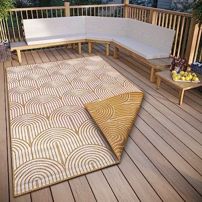 Afbeelding van Buitenkleed Flatweave Oker 120x170cm Geel Grafisch Vloerkleed 123vloerkleed.nl is de online webshop voor vloerkleden en woonaccessoires.