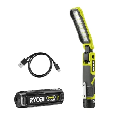 Afbeelding van RYOBI 4V USB lithium werklamp, 3 intensiteiten: 500/250/100 lumen, magnetische basis, C kabel, 1 x 2,0 Ah batterij, RLI4 120G