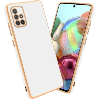 Afbeelding van Cadorabo Hoesje geschikt voor Samsung Galaxy A71 4G in Glossy Wit Goud Beschermhoes Case Cover van flexibel TPU silicone en met camerabescherming