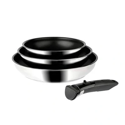 Afbeelding van SITRAM 713510 set van 3 Arpege afneembare steelpannen roestvrij staal antiaanbaklaag Ø 20 + 24 28 cm voor alle warmtebronnen, inclusief inductie, zwart, zilver