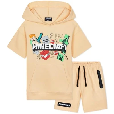 Afbeelding van Minecraft Hoodie Shorts Trainingspak Set Jongens 2 delige Creeper Tieners Gamer Zomer Korte Mouwen Hooded Sweatshirt Rits Zakken Sport Casual Activewear (7 8 jaar, Perzik)