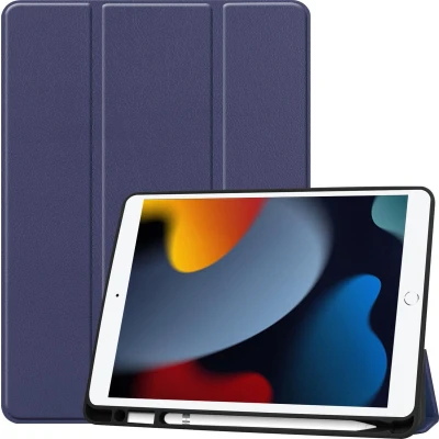 Afbeelding van Tablet Hoes voor iPad 2021 met Apple Pencil Houder &amp; Auto Sleep/Wake functie Tri Fold book Case 10.2 inch Donker Blauw