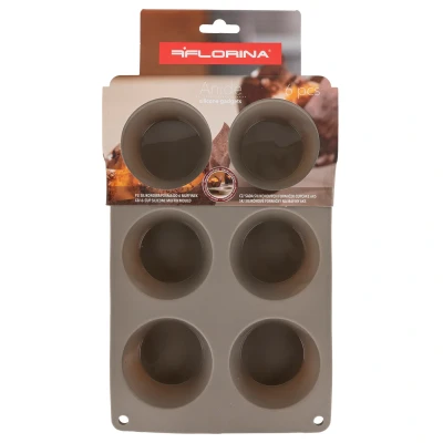 Afbeelding van Florina Anide siliconen muffin / cupcake bakvorm voor 6 stuks taupe vaatwasserbestendig