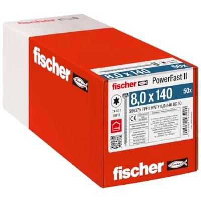 Afbeelding van Fischer PowerFast II 566375 Houtschroef 8 mm 140 Binnen T, Interne vertanding, TX, Torx, T profiel, Buitenzeskant Staal Galvanisch verzinkt 50 stuk(s)