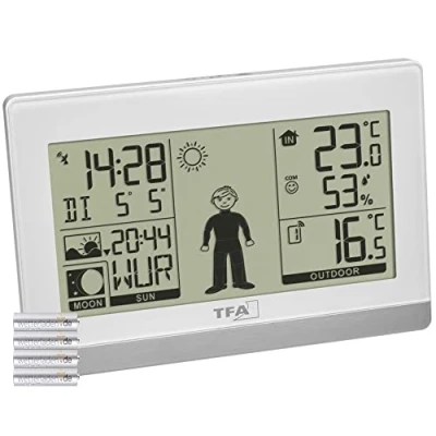 Afbeelding van TFA Dostmann Weerstation Weather Boy, 35.1159, buiten /binnentemperatuur, weersvoorspelling, maanfase/zonsopgang en ondergangen (wit met batterijen)