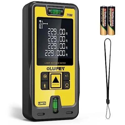 Afbeelding van Olufey Laserafstandsmeter 70m, Professional met LCD Achtergrondverlichting, Pythagoras/Afstand/Gebied/Volume Metin, 2 x 1,5V AAABatterijen &amp; Polsbandje