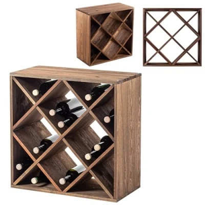 Afbeelding van KADAX Wijnrek van hout, 60 x 30,5 cm, groot flessenrek voor vele wijnflessen, rustieke wijnstandaard, ruimtebesparend rek flessen, stabiele wijnkast, Made in EU